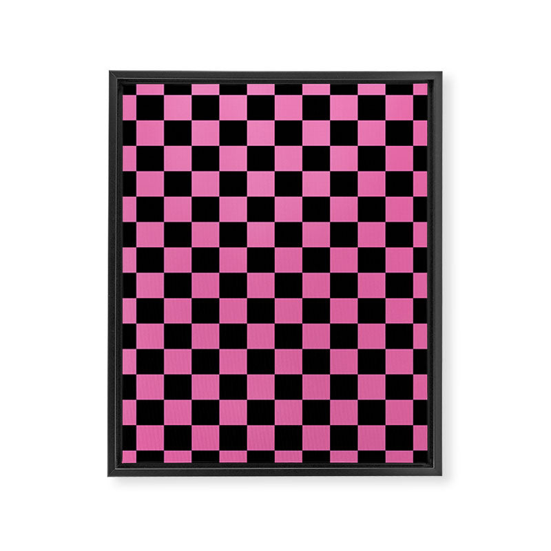 Checkered Checked Check Retro Pattern in Hot Pink and Black Framed Canvas Print Gallery Image 8