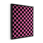 Checkered Checked Check Retro Pattern in Hot Pink and Black Framed Canvas Print Gallery Image 2