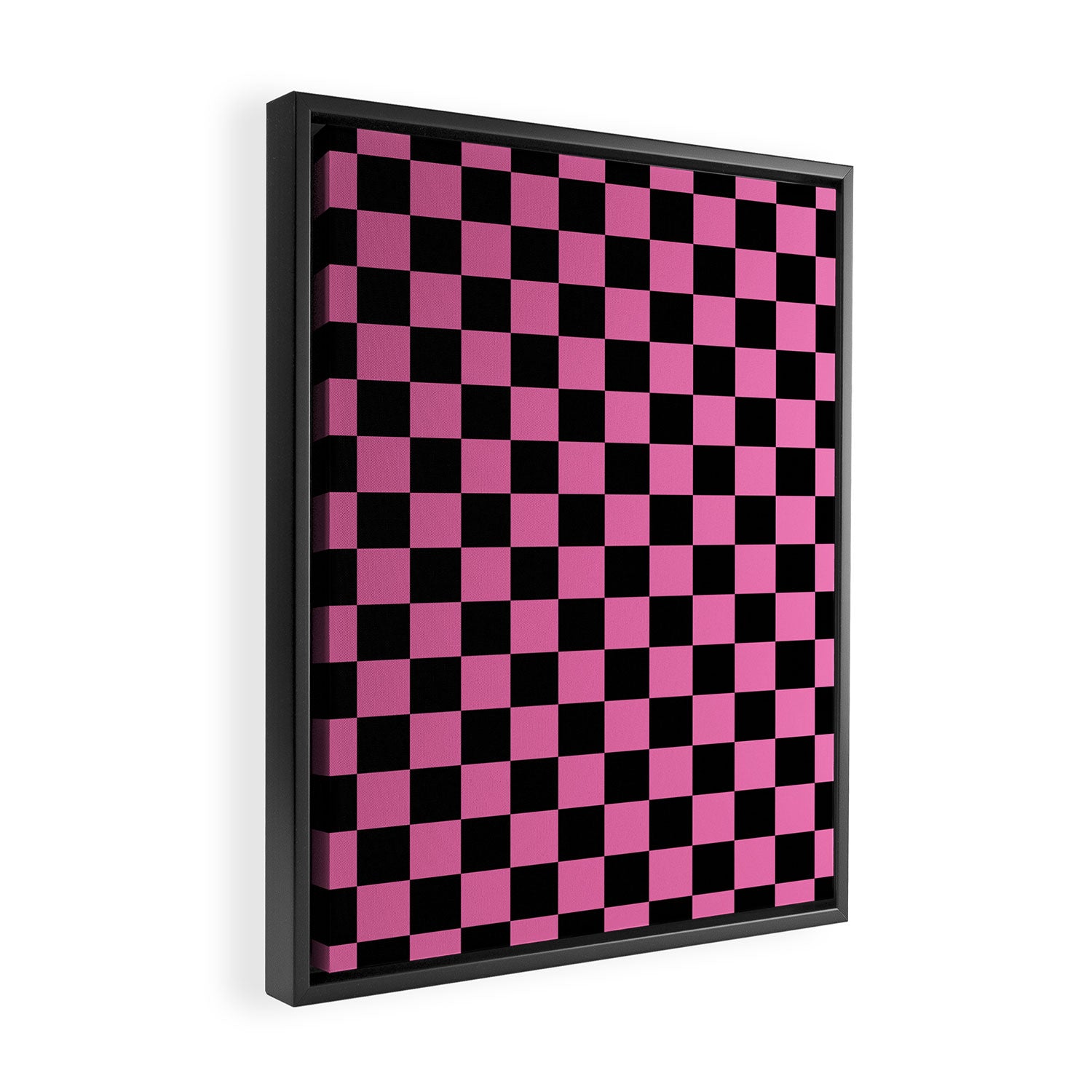 Checkered Checked Check Retro Pattern in Hot Pink and Black Framed Canvas Print Gallery Image 2