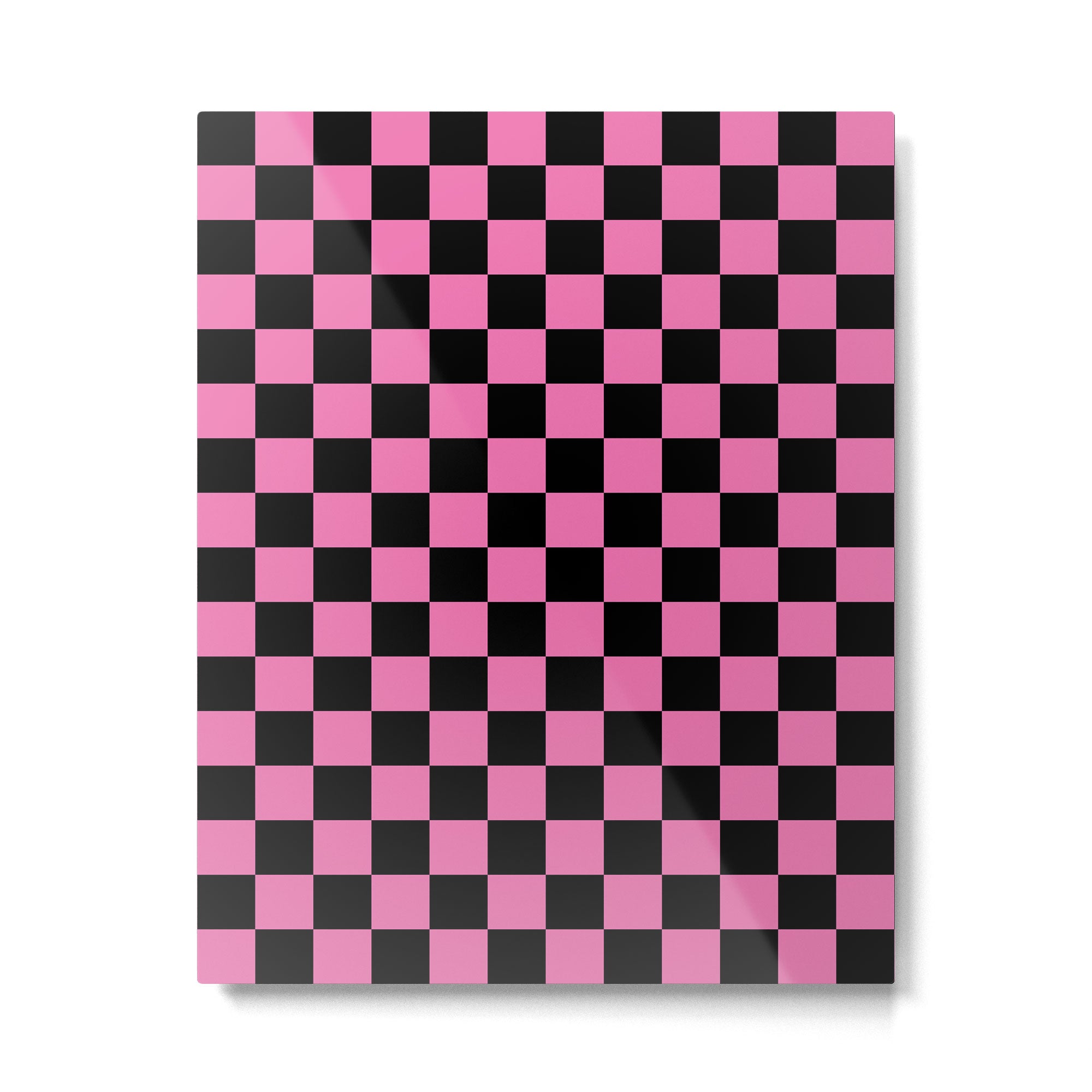Checkered Checked Check Retro Pattern in Hot Pink and Black Metal Print Gallery Image 6