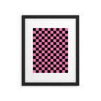 Checkered Checked Check Retro Pattern in Hot Pink and Black Framed Art Print Gallery Image 6