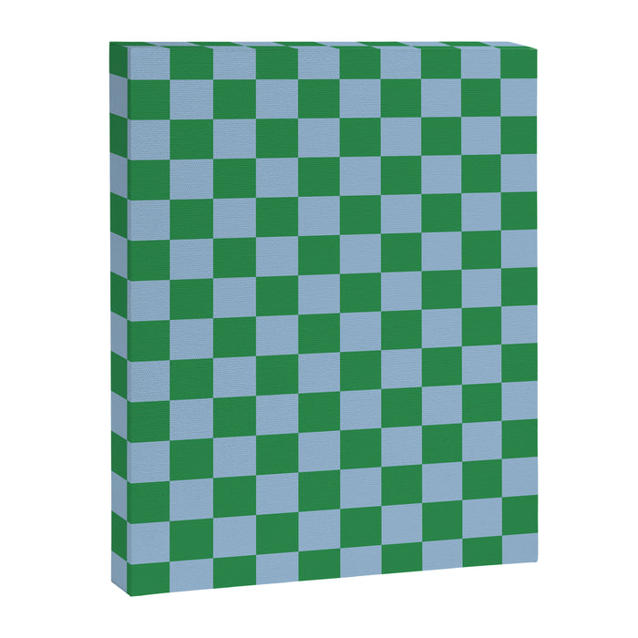 Checkered Checkerboard Check Pattern in Green and Light Blue Canvas Print Gallery Image 1