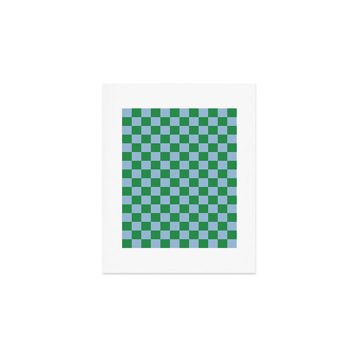 Checkered Checkerboard Check Pattern in Green and Light Blue Art Print Gallery Image 1