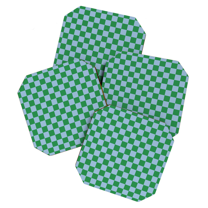 Checkered Checkerboard Check Pattern in Green and Light Blue Coaster Gallery Image 1