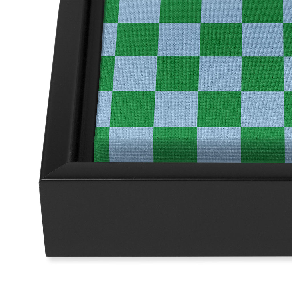 Checkered Checkerboard Check Pattern in Green and Light Blue Framed Canvas Print Gallery Image 3