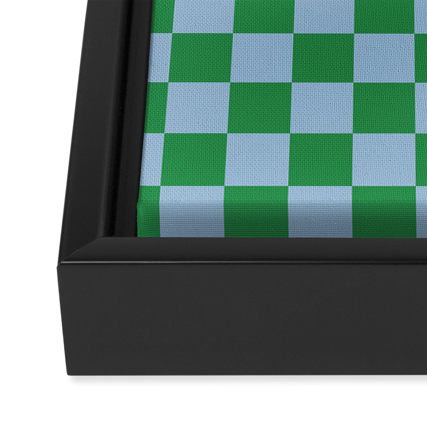 Checkered Checkerboard Check Pattern in Green and Light Blue Framed Canvas Print Gallery Image 3