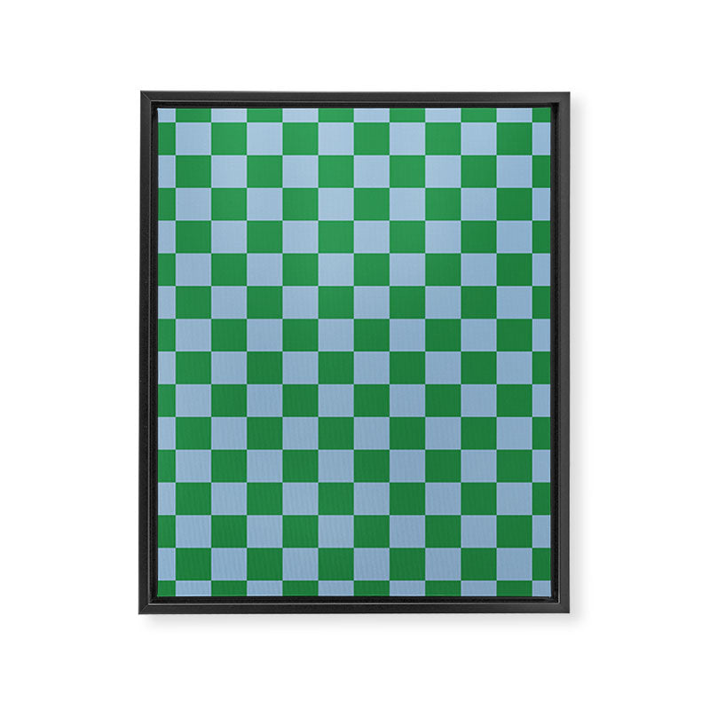 Checkered Checkerboard Check Pattern in Green and Light Blue Framed Canvas Print Gallery Image 8