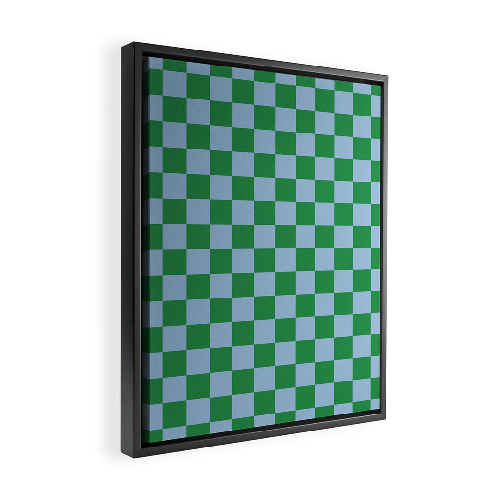 Checkered Checkerboard Check Pattern in Green and Light Blue Framed Canvas Print Gallery Image 2