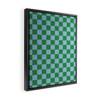 Checkered Checkerboard Check Pattern in Green and Light Blue Framed Canvas Print Gallery Image 2