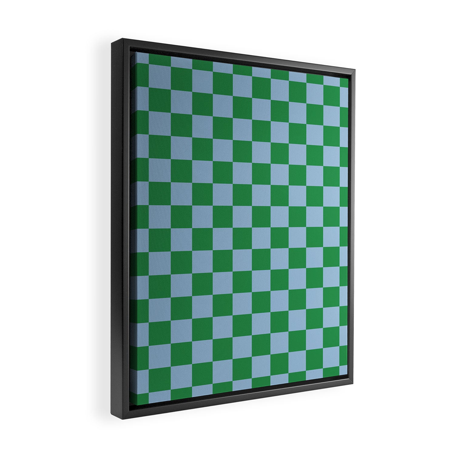 Checkered Checkerboard Check Pattern in Green and Light Blue Framed Canvas Print Gallery Image 2