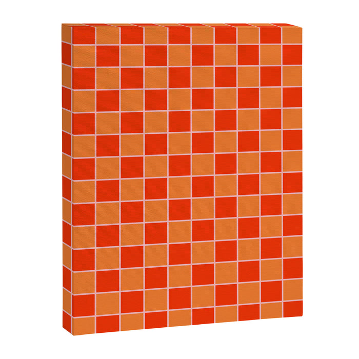 Checkered Grid Retro Contemporary Geometric Check Pattern in Orange Orange Pink Canvas Print Gallery Image 1