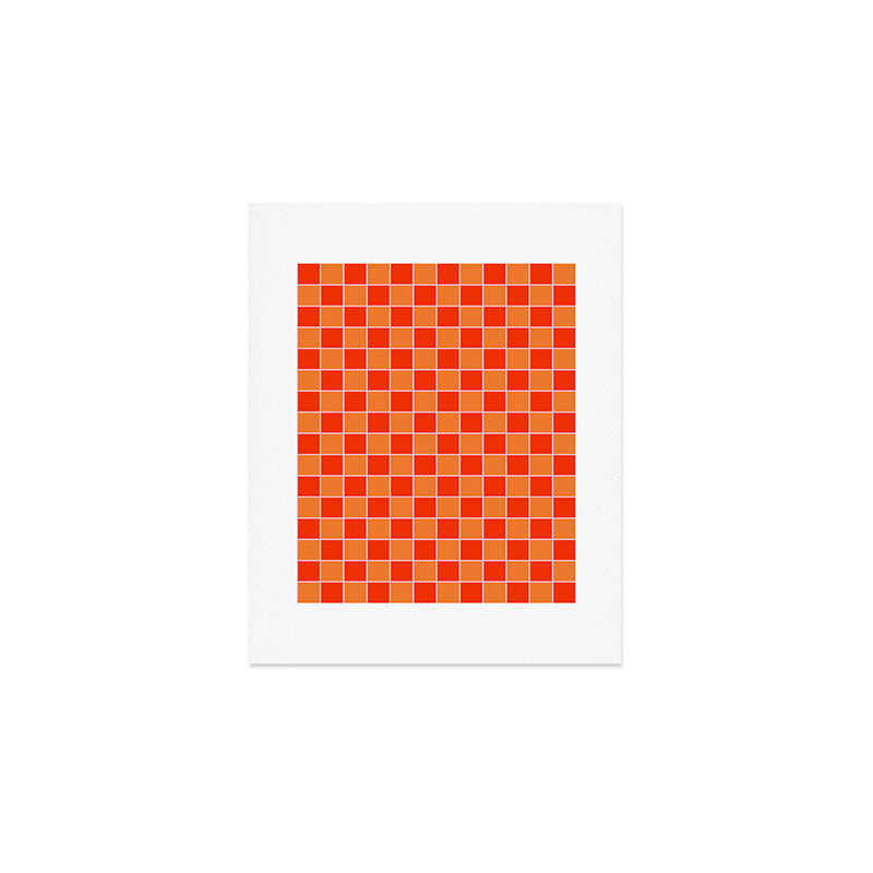 Checkered Grid Retro Contemporary Geometric Check Pattern in Orange Orange Pink Art Print Gallery Image 1