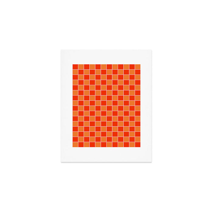 Checkered Grid Retro Contemporary Geometric Check Pattern in Orange Orange Pink Art Print Gallery Image 1