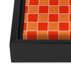 Checkered Grid Retro Contemporary Geometric Check Pattern in Orange Orange Pink Framed Canvas Print Gallery Image 3