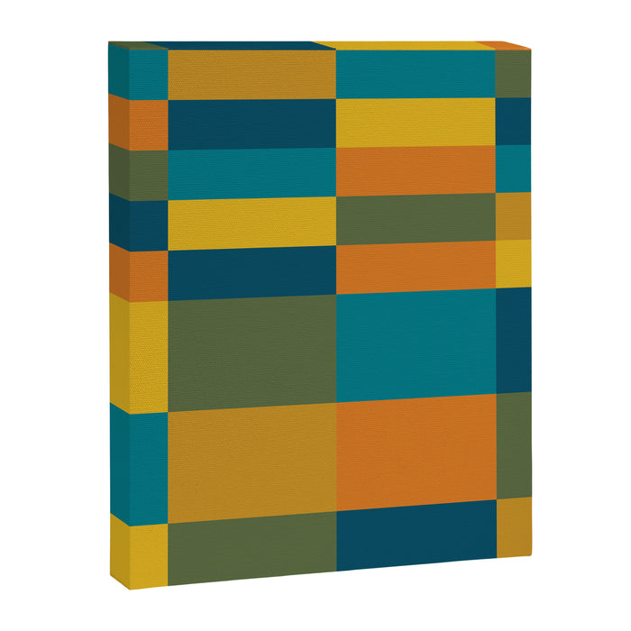 Checkered Multi Check Variable Checked Pattern in Moroccan Blue Olive Teal Mustard Orange Canvas Print Gallery Image 1