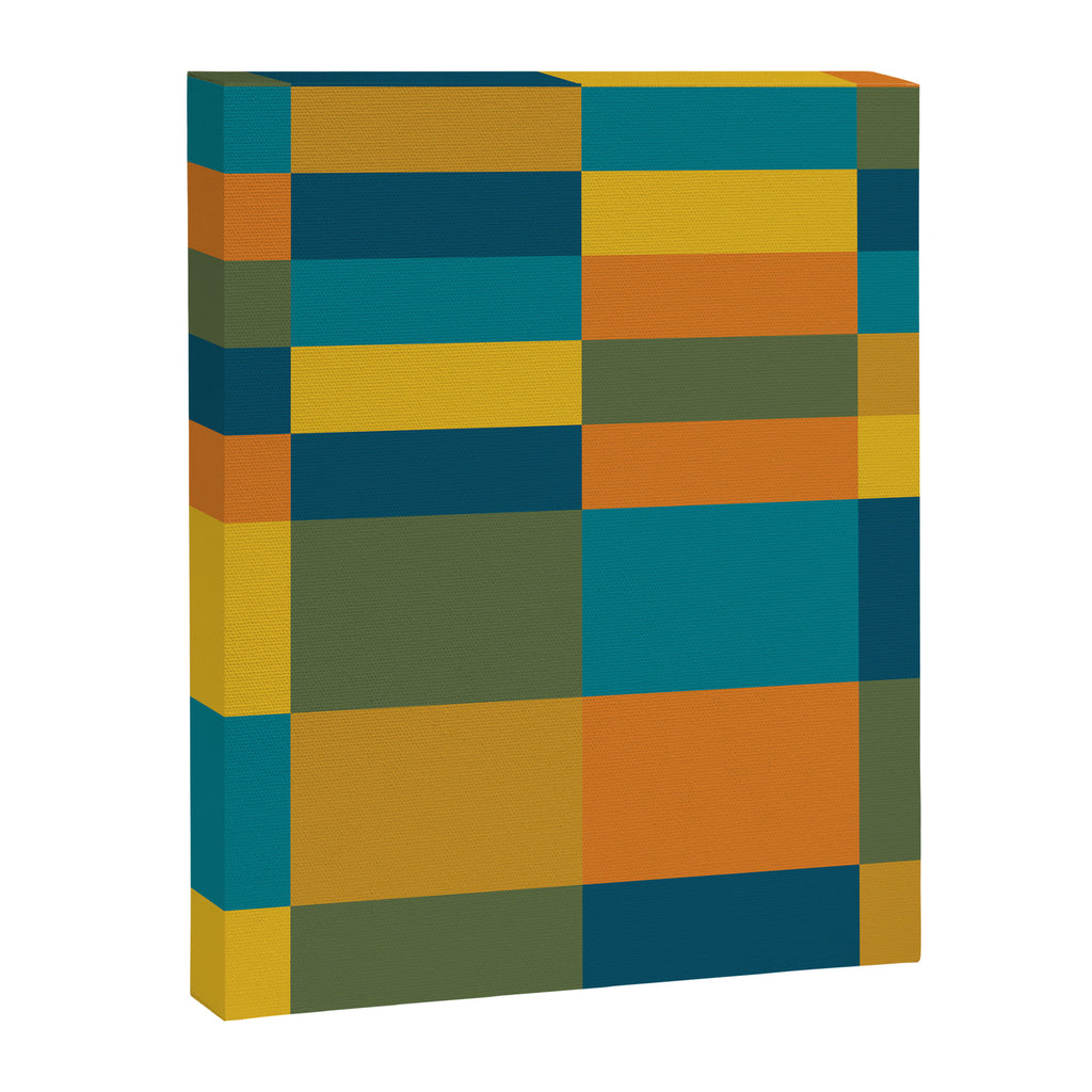 Checkered Multi Check Variable Checked Pattern in Moroccan Blue Olive Teal Mustard Orange Canvas Print Gallery Image 8