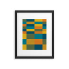 Checkered Multi Check Variable Checked Pattern in Moroccan Blue Olive Teal Mustard Orange Framed Art Print Gallery Image 6