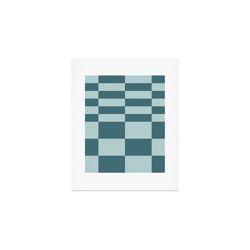 Checkered Multi Check Variable Checked Pattern in Teal Art Print Gallery Image 1