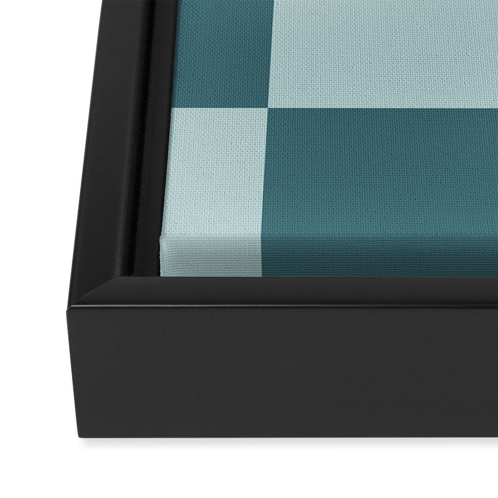 Checkered Multi Check Variable Checked Pattern in Teal Framed Canvas Print Gallery Image 3