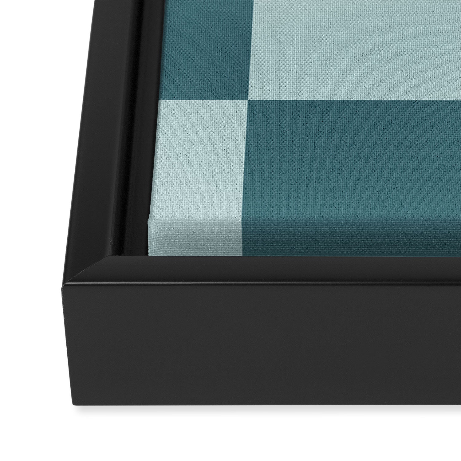Checkered Multi Check Variable Checked Pattern in Teal Framed Canvas Print Gallery Image 3
