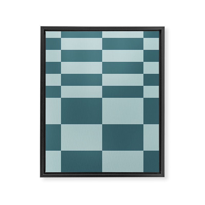 Checkered Multi Check Variable Checked Pattern in Teal Framed Canvas Print Gallery Image 8