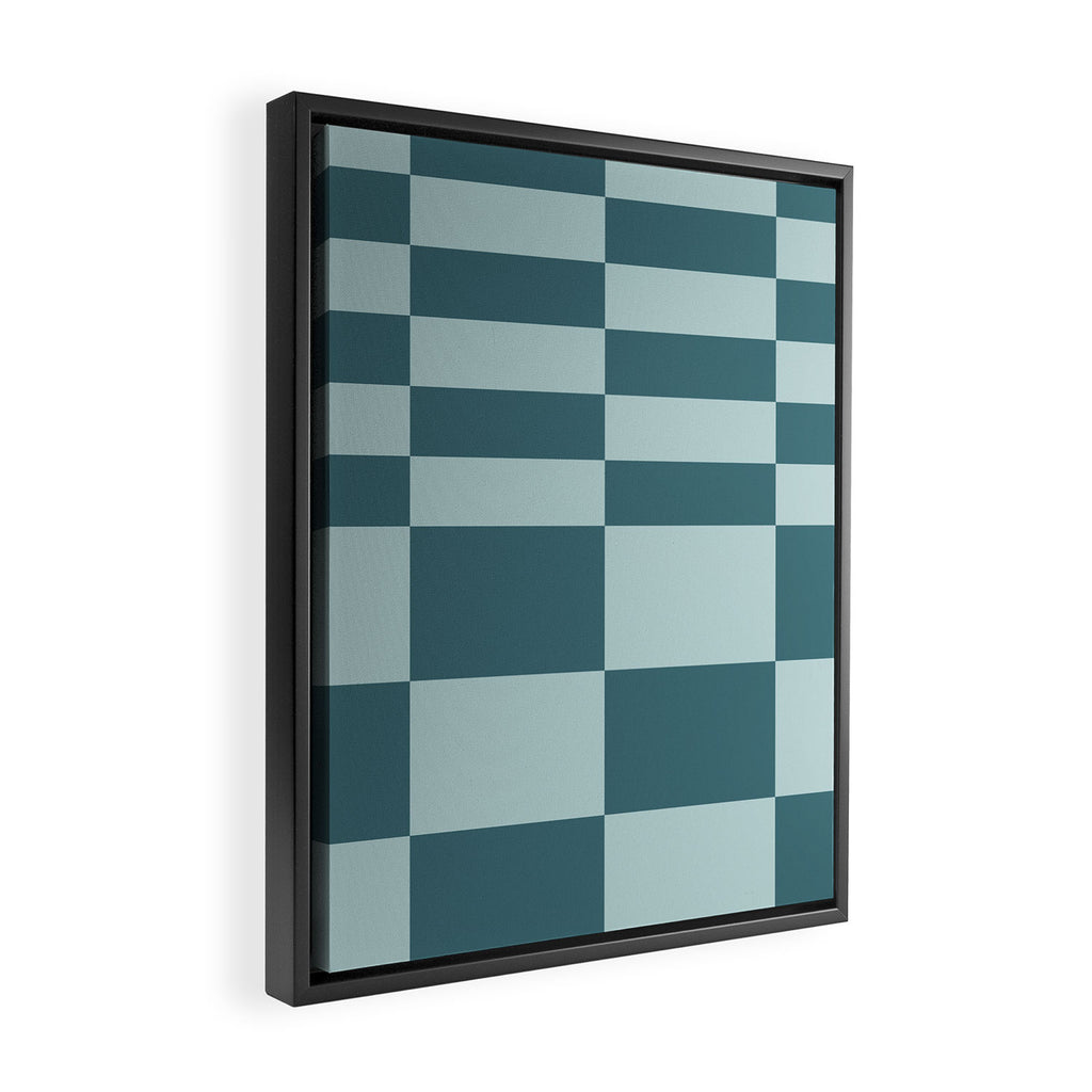 Checkered Multi Check Variable Checked Pattern in Teal Framed Canvas Print Gallery Image 2
