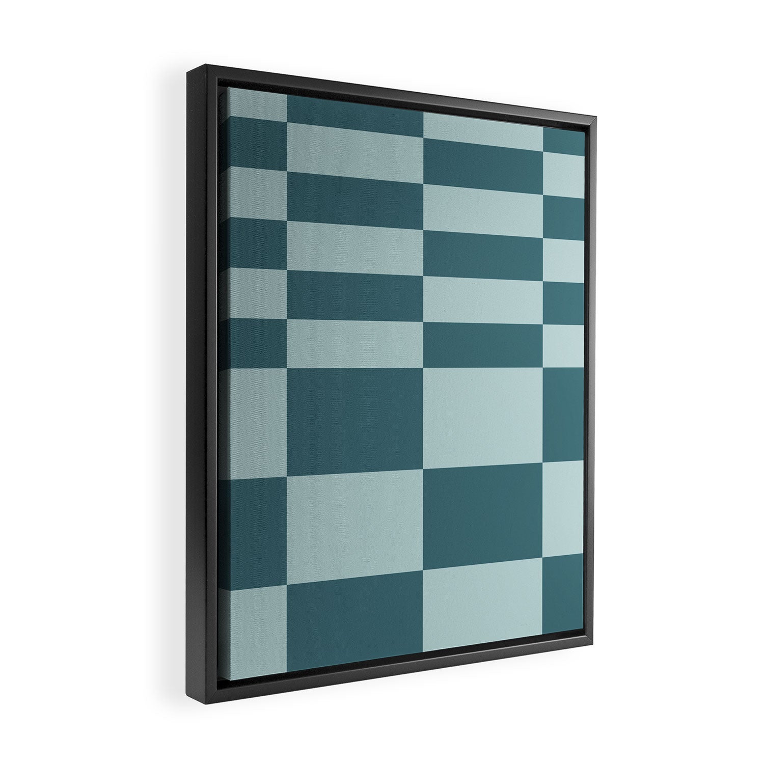 Checkered Multi Check Variable Checked Pattern in Teal Framed Canvas Print Gallery Image 2