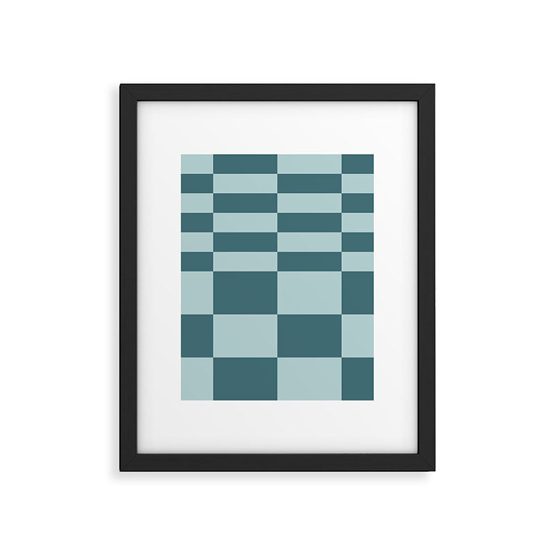 Checkered Multi Check Variable Checked Pattern in Teal Framed Art Print Gallery Image 6
