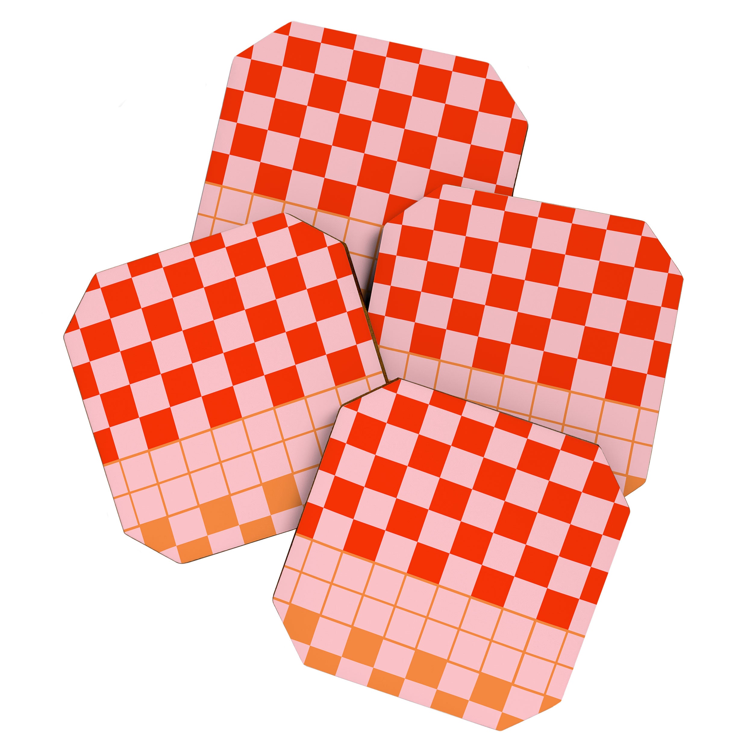 Checkered Triplet Mixed Check Pattern in Orange and Pink Tones Coaster Gallery Image 1