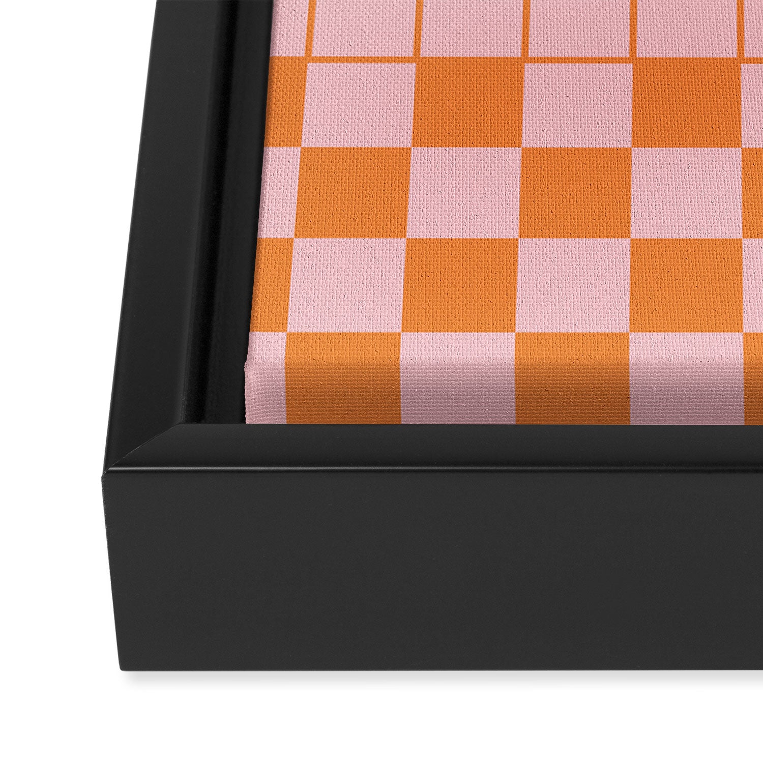 Checkered Triplet Mixed Check Pattern in Orange and Pink Tones Framed Canvas Print Gallery Image 3