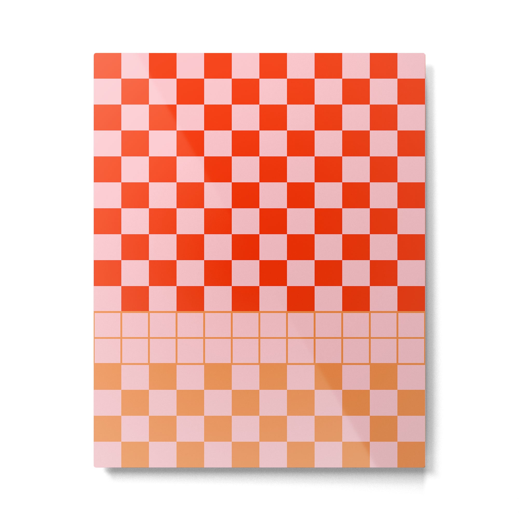 Checkered Triplet Mixed Check Pattern in Orange and Pink Tones Metal Print Gallery Image 6