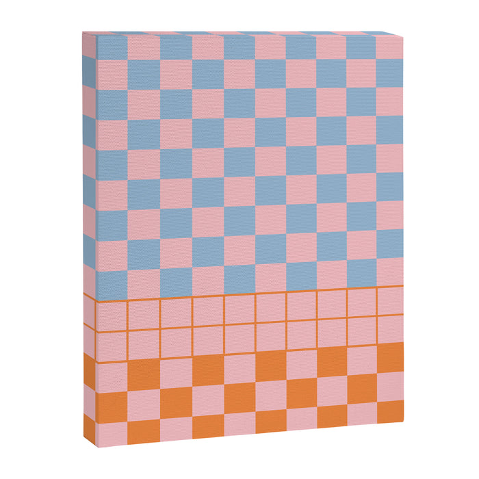 Checkered Triplet Mixed Check Pattern in Pastel Pink and Light Orange Canvas Print Gallery Image 1