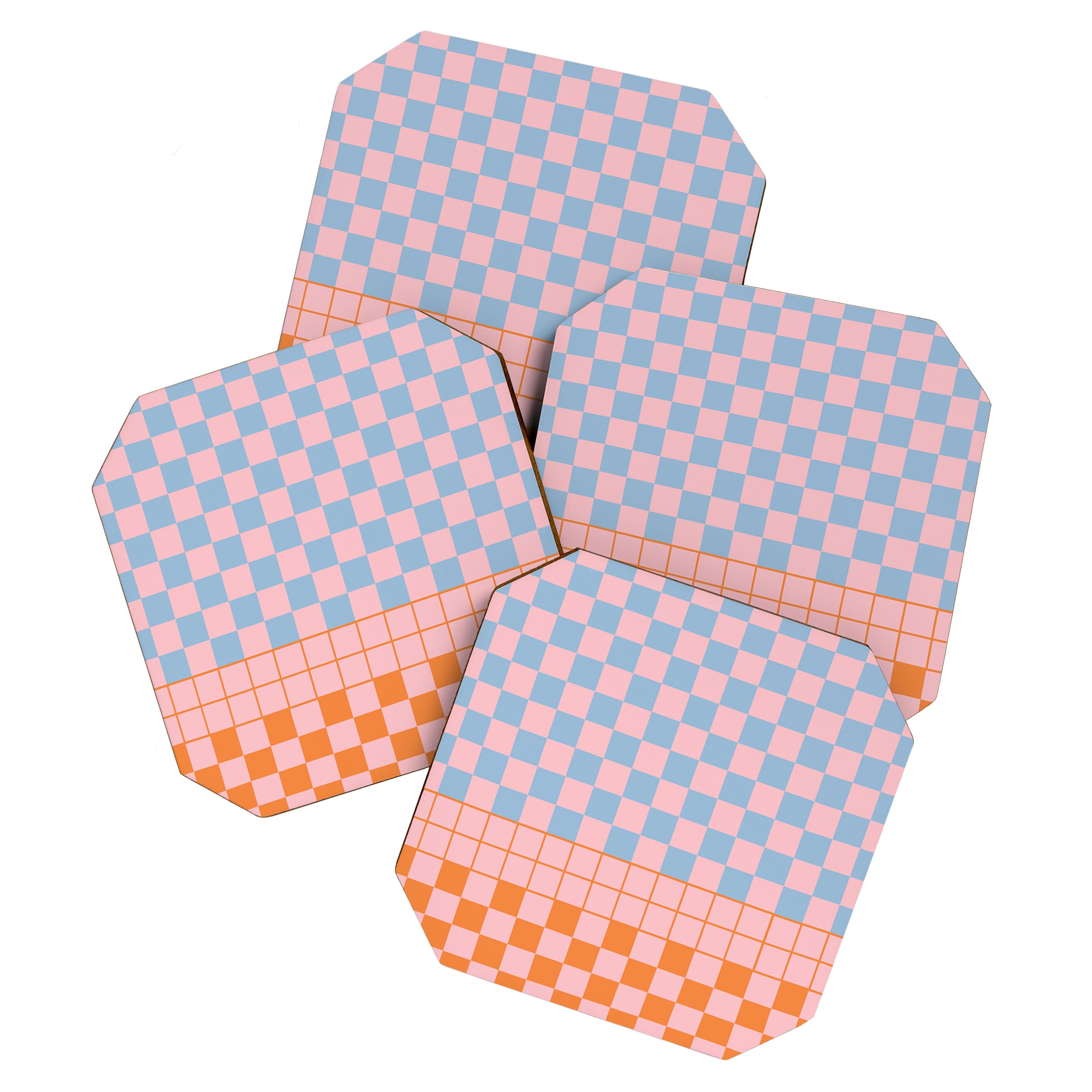 Checkered Triplet Mixed Check Pattern in Pastel Pink and Light Orange Coaster Gallery Image 1