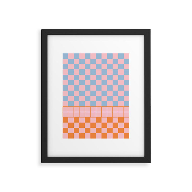 Checkered Triplet Mixed Check Pattern in Pastel Pink and Light Orange Framed Art Print Gallery Image 6