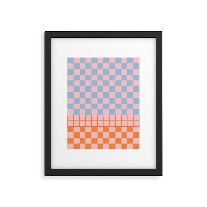 Checkered Triplet Mixed Check Pattern in Pastel Pink and Light Orange Framed Art Print Gallery Image 1