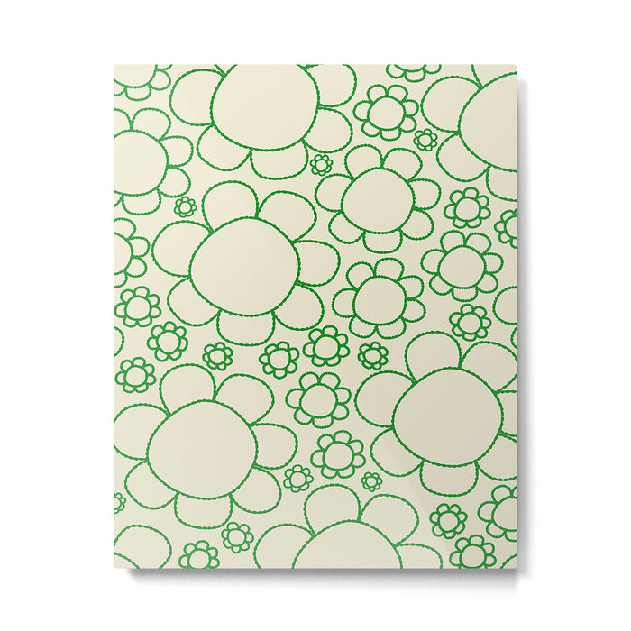 Cheerful Doodle Flowers Green and Cream Pattern Metal Print Gallery Image 1