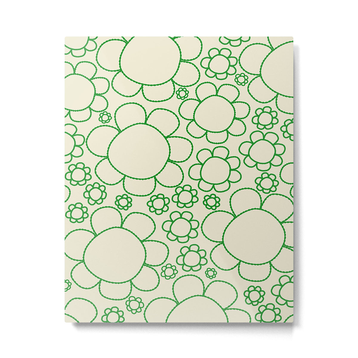 Cheerful Doodle Flowers Green and Cream Pattern Metal Print Gallery Image 6