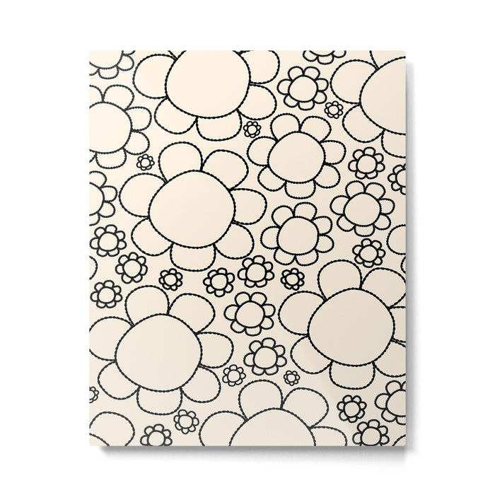 Cheerful Doodle Flowers Pattern in Black and Almond Cream Metal Print Gallery Image 1