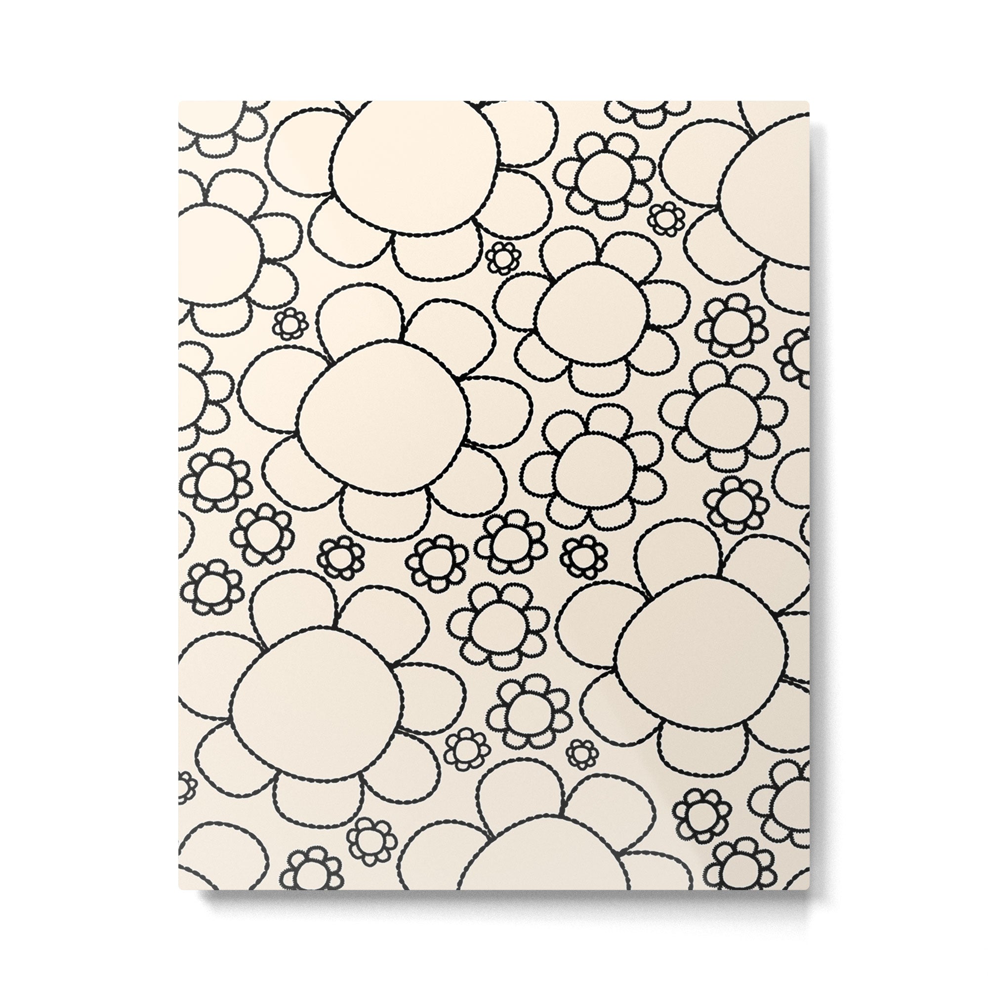Cheerful Doodle Flowers Pattern in Black and Almond Cream Metal Print Gallery Image 6