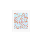 Cheerful Doodle Flowers Pattern in Ice Blue and Orange Art Print Gallery Image 1
