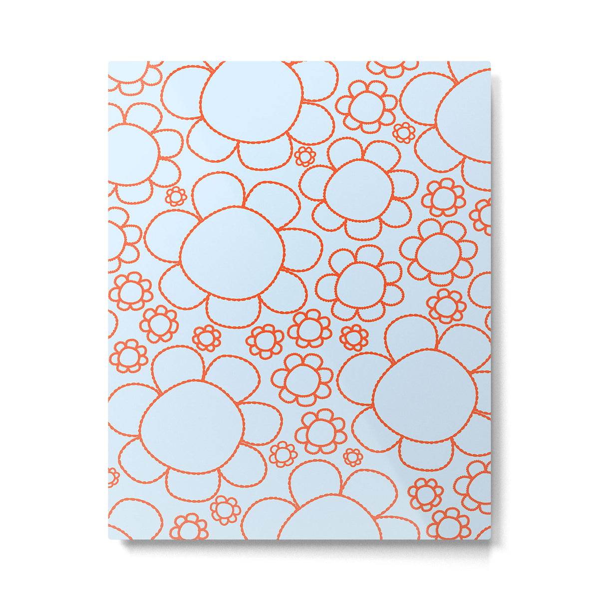 Cheerful Doodle Flowers Pattern in Ice Blue and Orange Metal Print Gallery Image 6