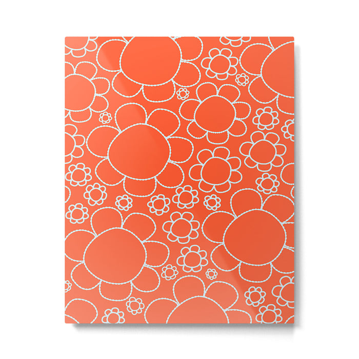 Cheerful Doodle Flowers Pattern in Orange and Ice Blue Metal Print Gallery Image 1