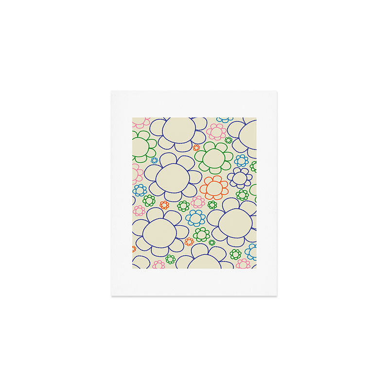 Cheerful Doodle Flowers Retro Floral Pattern Art Print Gallery Image 1