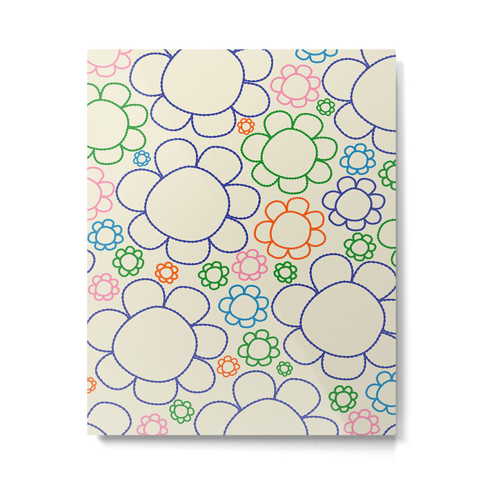 Cheerful Doodle Flowers Retro Floral Pattern Metal Print Gallery Image 1