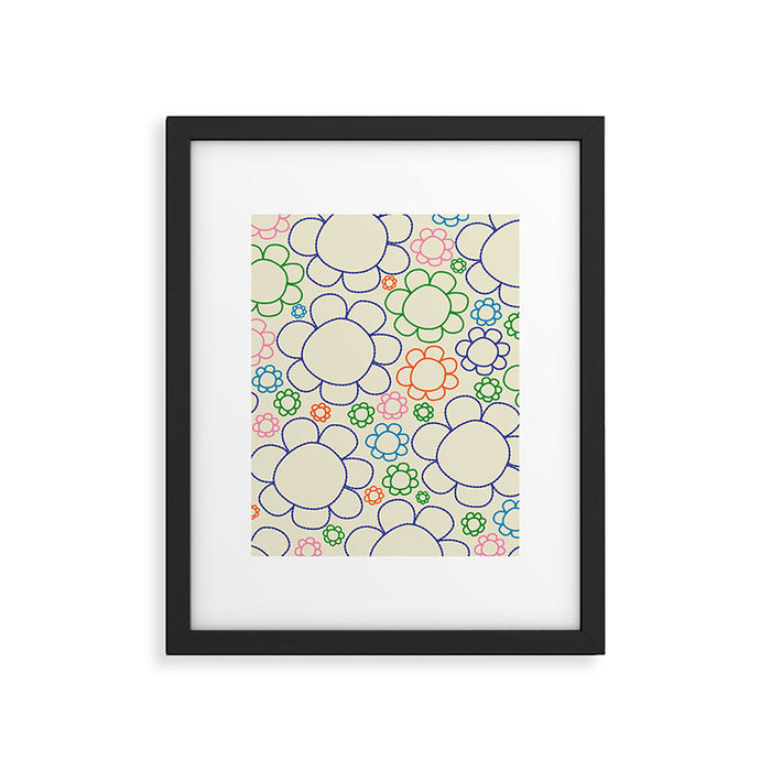 Cheerful Doodle Flowers Retro Floral Pattern Framed Art Print Gallery Image 1