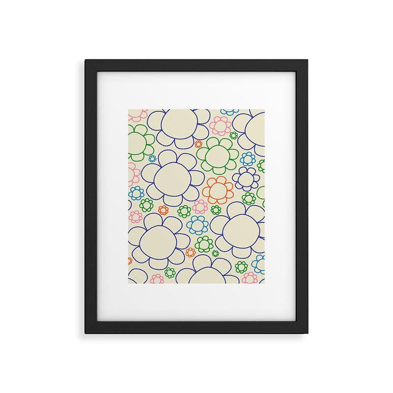 Cheerful Doodle Flowers Retro Floral Pattern Framed Art Print Gallery Image 6