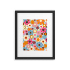 Cheerful Floral Retro Garden 60s 70s Pattern in Ice Blue Orange Pink Framed Art Print Gallery Image 6