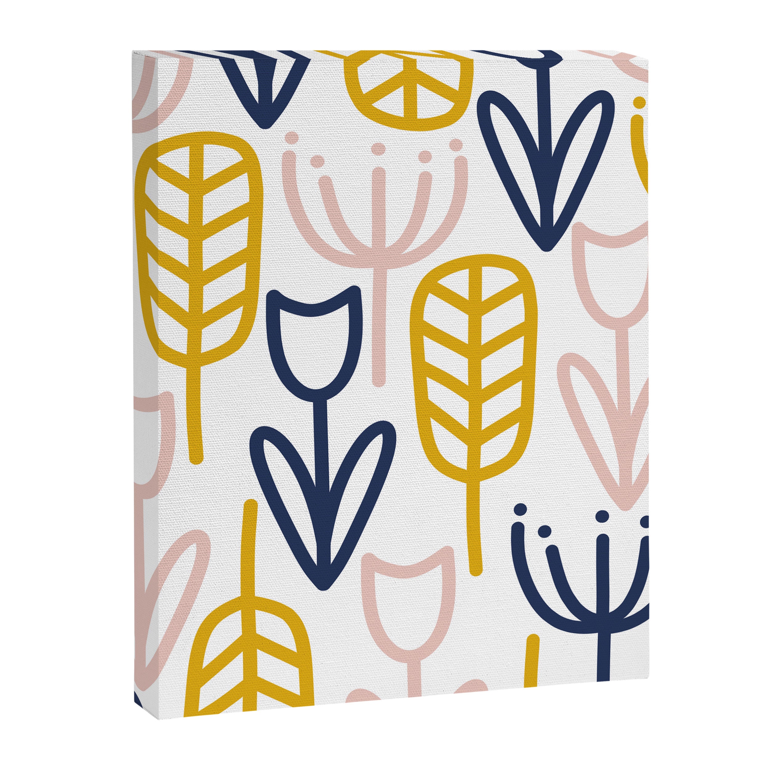 Cheerful Garden Minimalist Botanical Pattern in Mustard, Blush Pink, Navy Blue, and White Canvas Print Gallery Image 8