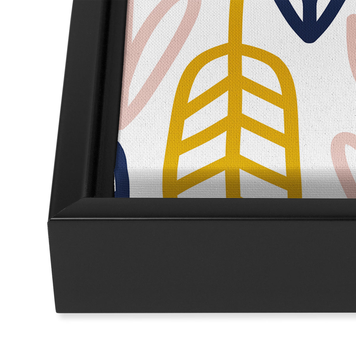 Cheerful Garden Minimalist Botanical Pattern in Mustard, Blush Pink, Navy Blue, and White Framed Canvas Print Gallery Image 3