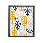 Cheerful Garden Minimalist Botanical Pattern in Mustard, Blush Pink, Navy Blue, and White Framed Canvas Print Gallery Image 8